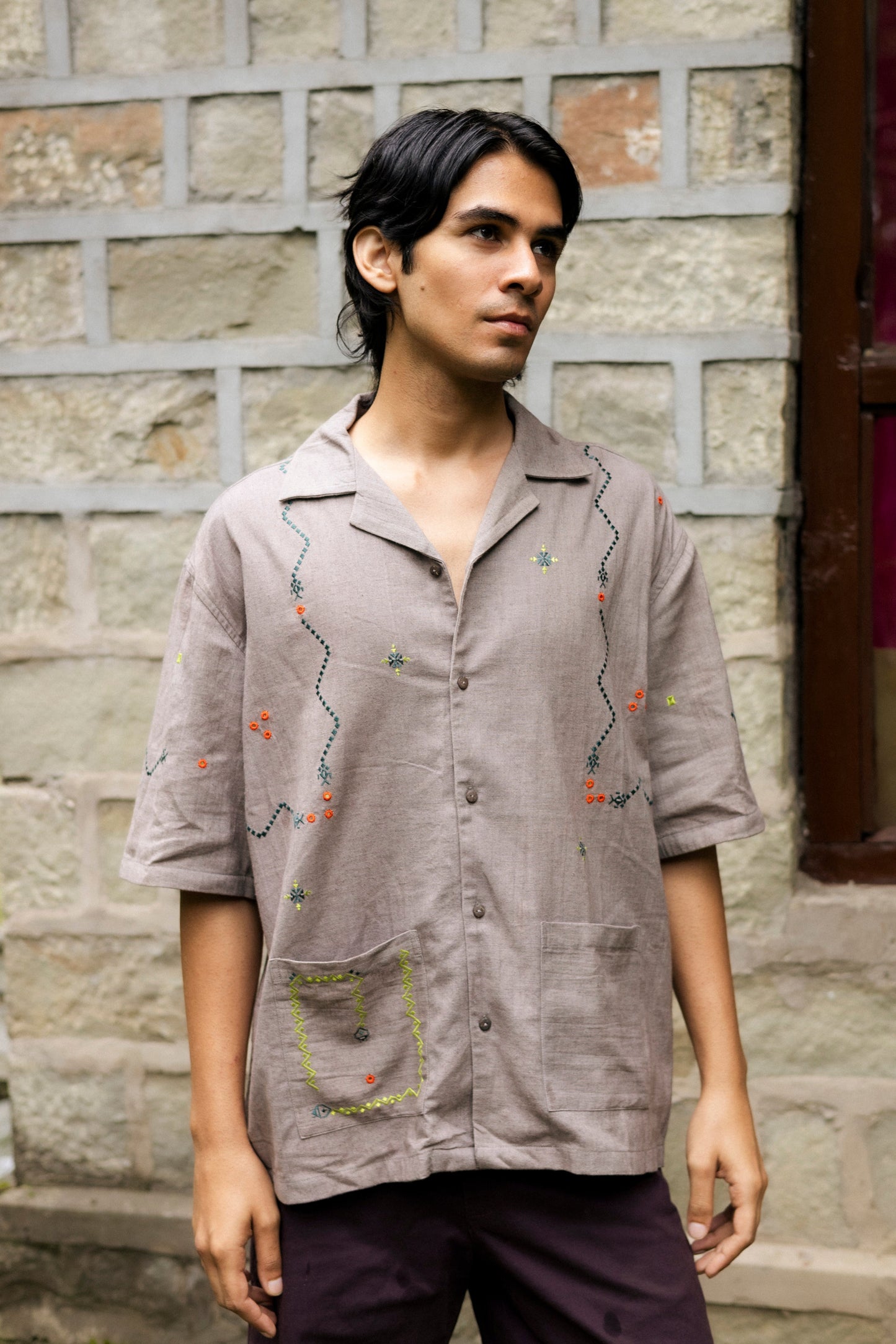Retro Snake Game Shirt - Hand Embroidered in Sumrasar, Gujarat