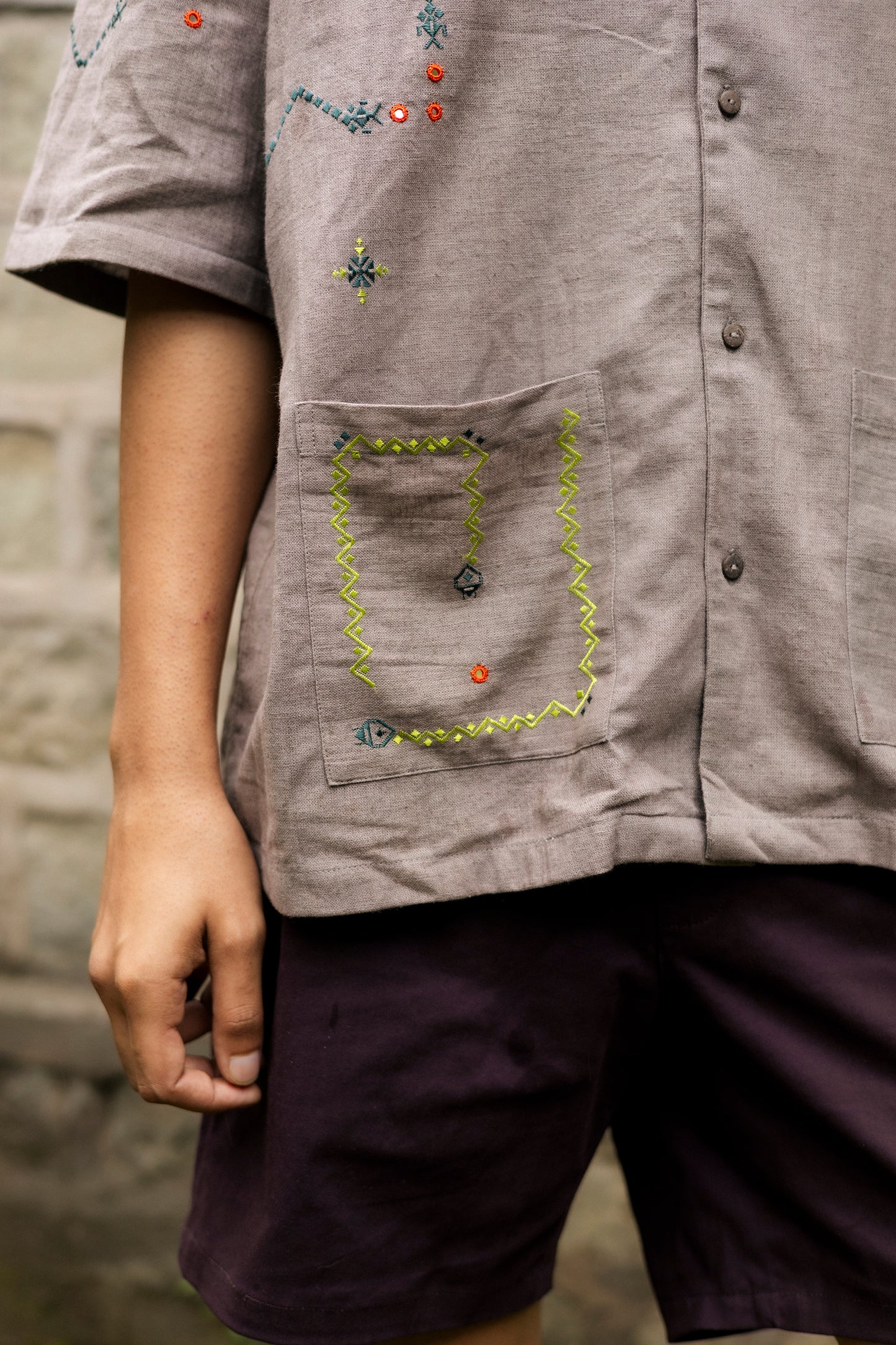 Retro Snake Game Shirt - Hand Embroidered in Sumrasar, Gujarat