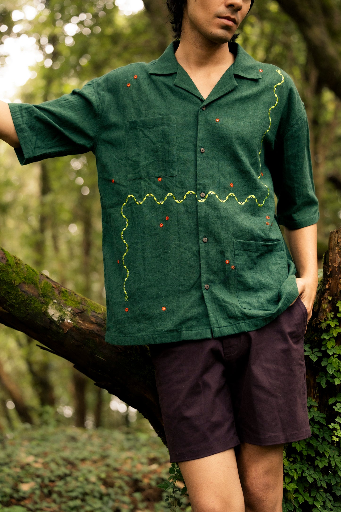 Retro Snake Game Shirt - Hand Embroidered in Sumrasar, Gujarat