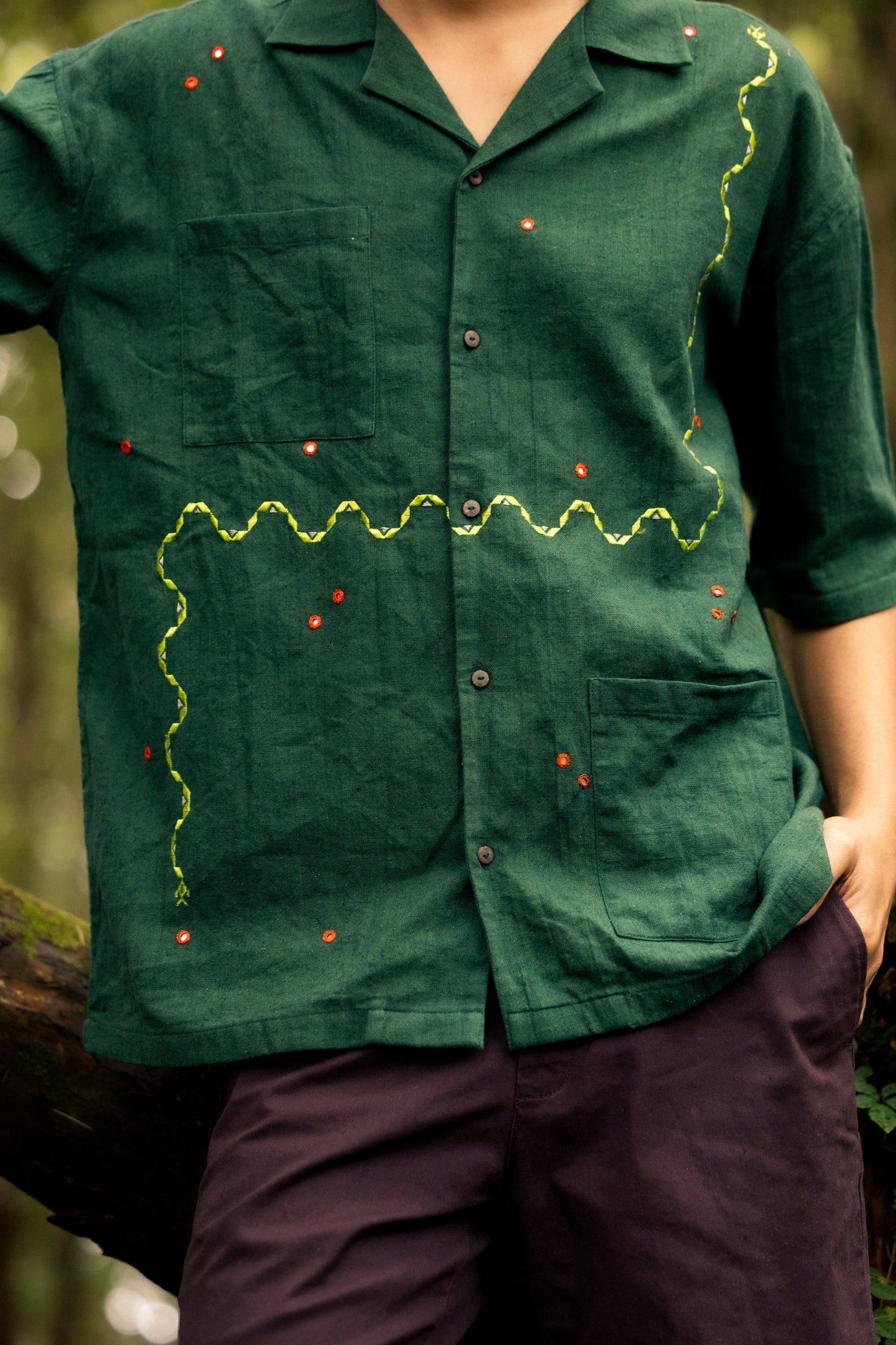 Retro Snake Game Shirt - Hand Embroidered in Sumrasar, Gujarat
