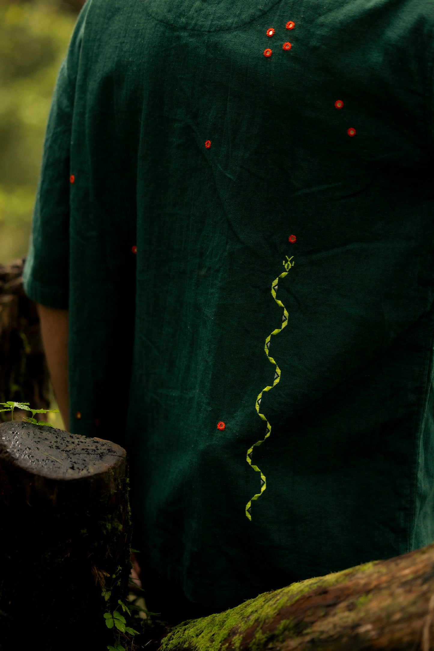 Retro Snake Game Shirt - Hand Embroidered in Sumrasar, Gujarat