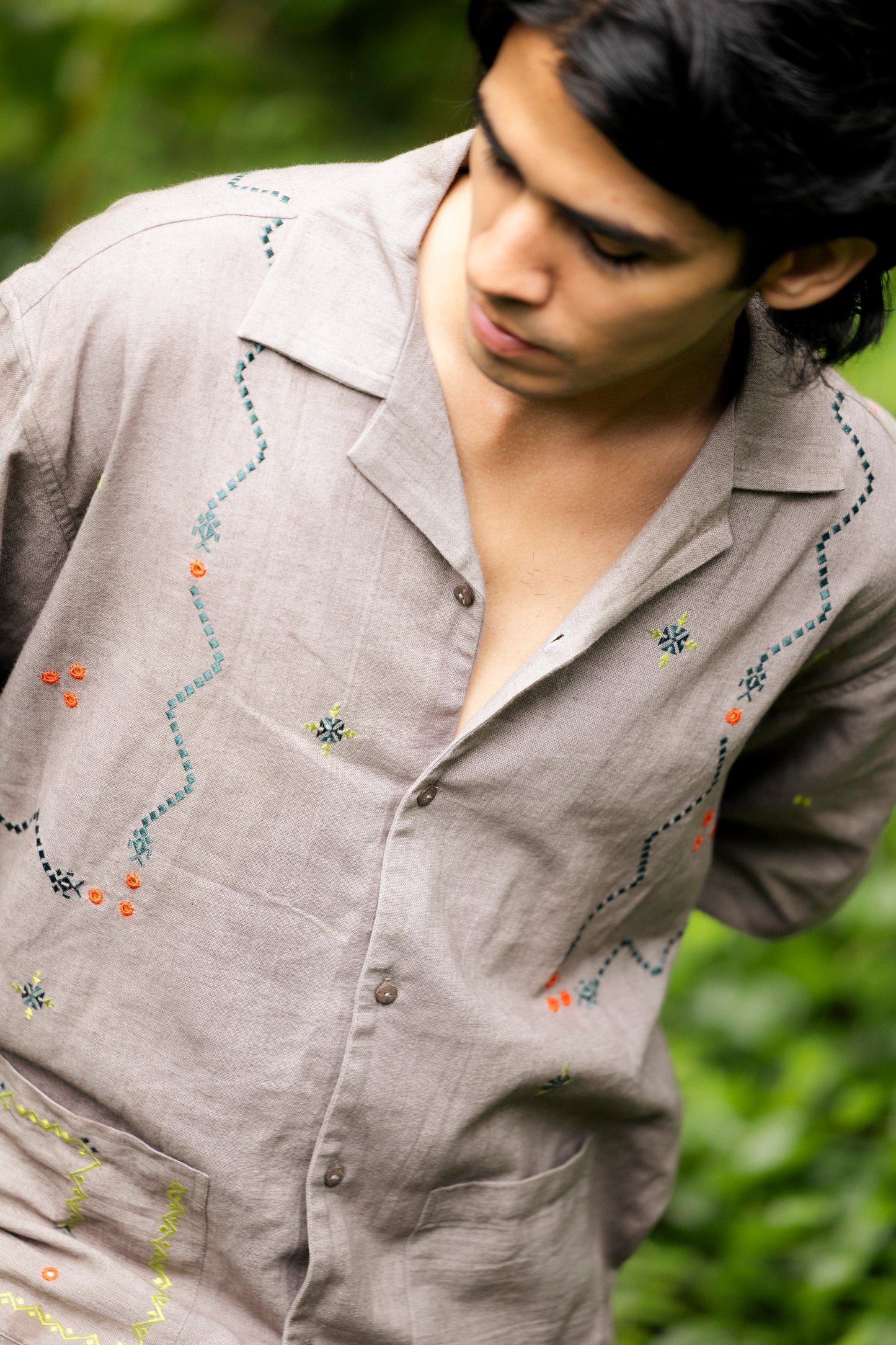 Retro Snake Game Shirt - Hand Embroidered in Sumrasar, Gujarat