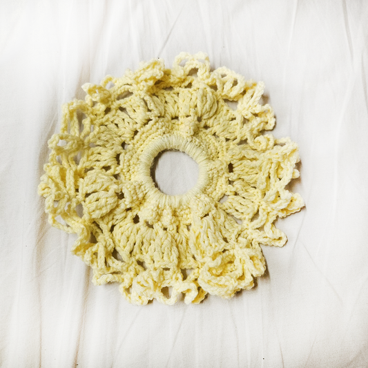 celestial yellow hand knit scrunchie